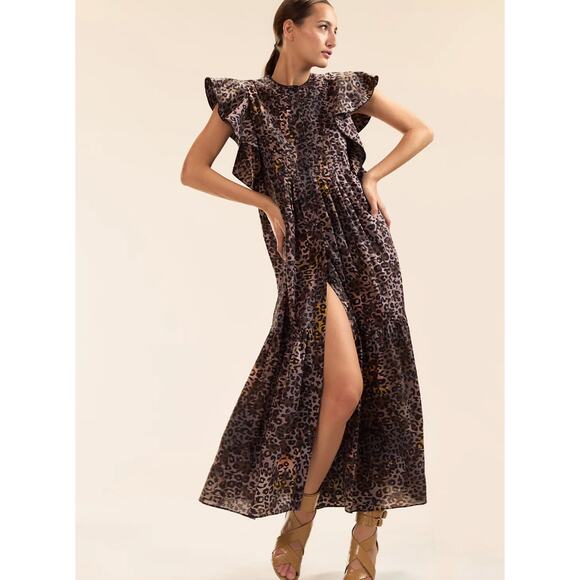 Cynthia Rowley Malta Kaftan Leopard Maxi Dress Size Medium NWT - Picture 2 of 16